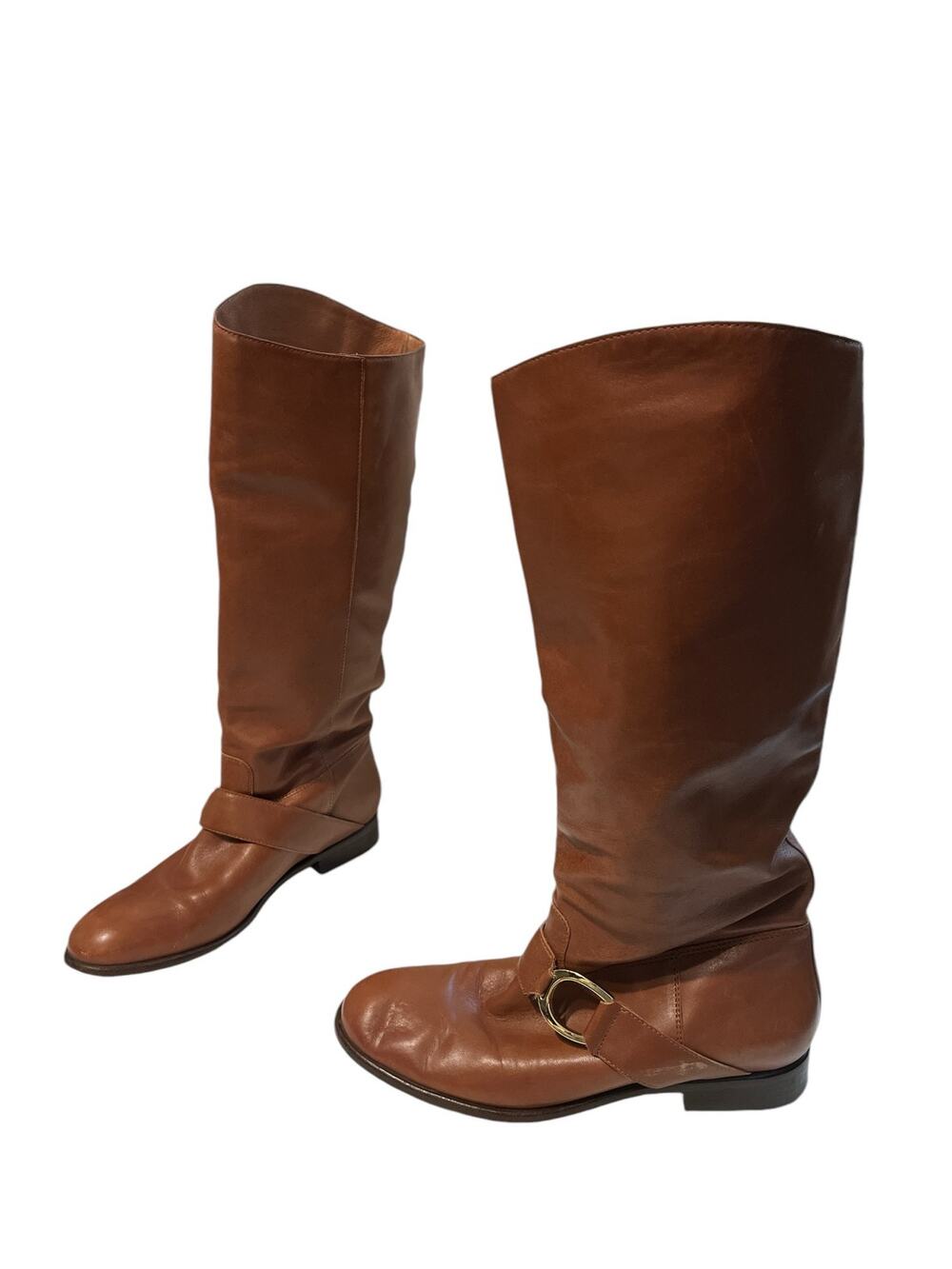 Corso Como Knee High Gold Buckle Riding Boots 7 1/2